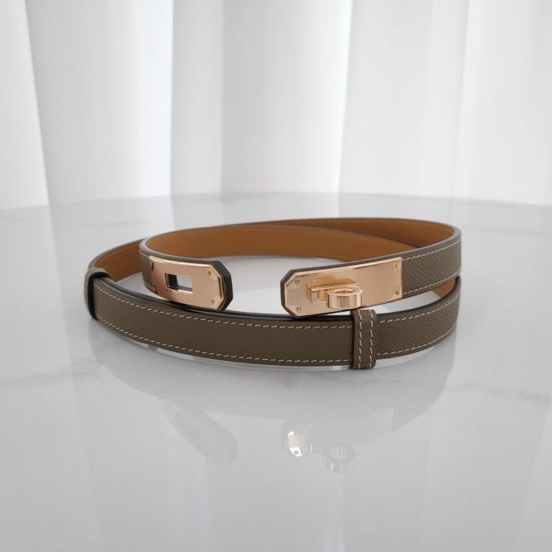 HERMES Kelly 18 Women’s Belt Etoupe Rose Gold Buckle