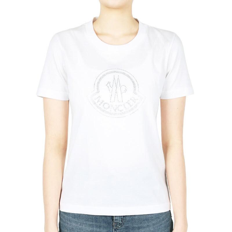 Moncler Women’s Crystal Logo Rhinestone Short Sleeve T-Shirt White
