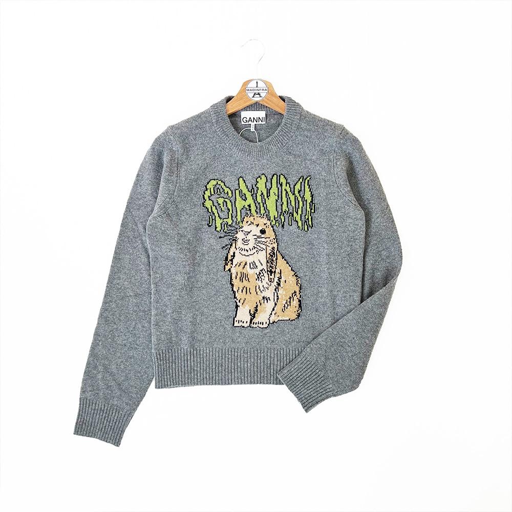GANNI Rabbit Jacquard Crewneck Knit Sweater K2502 523