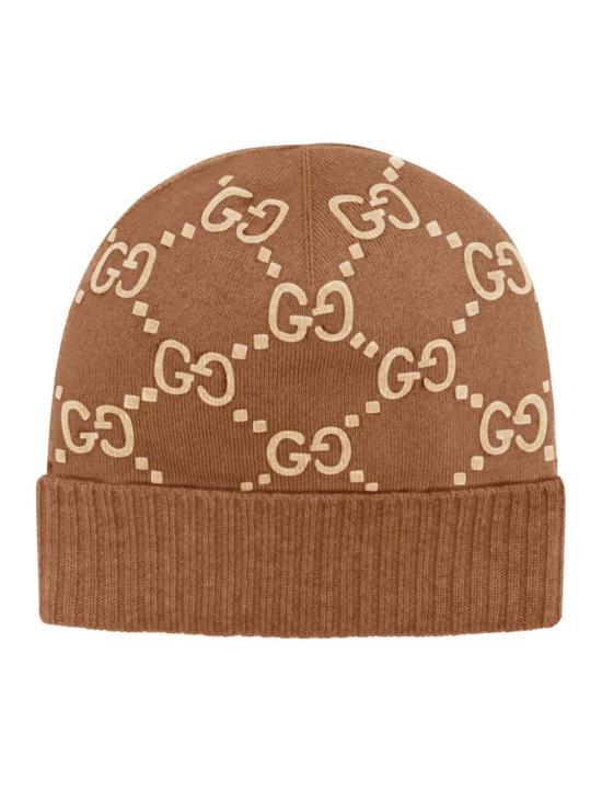 GUCCI GG Cashmere Jacquard Beanie Hat Beige 8113923 GAC02379