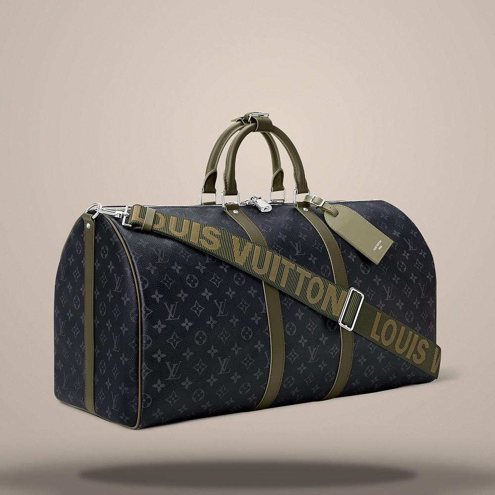 Louis Vuitton Monogram Eclipse Coated Canvas Keepall Bandouliere 55 Cross M28844