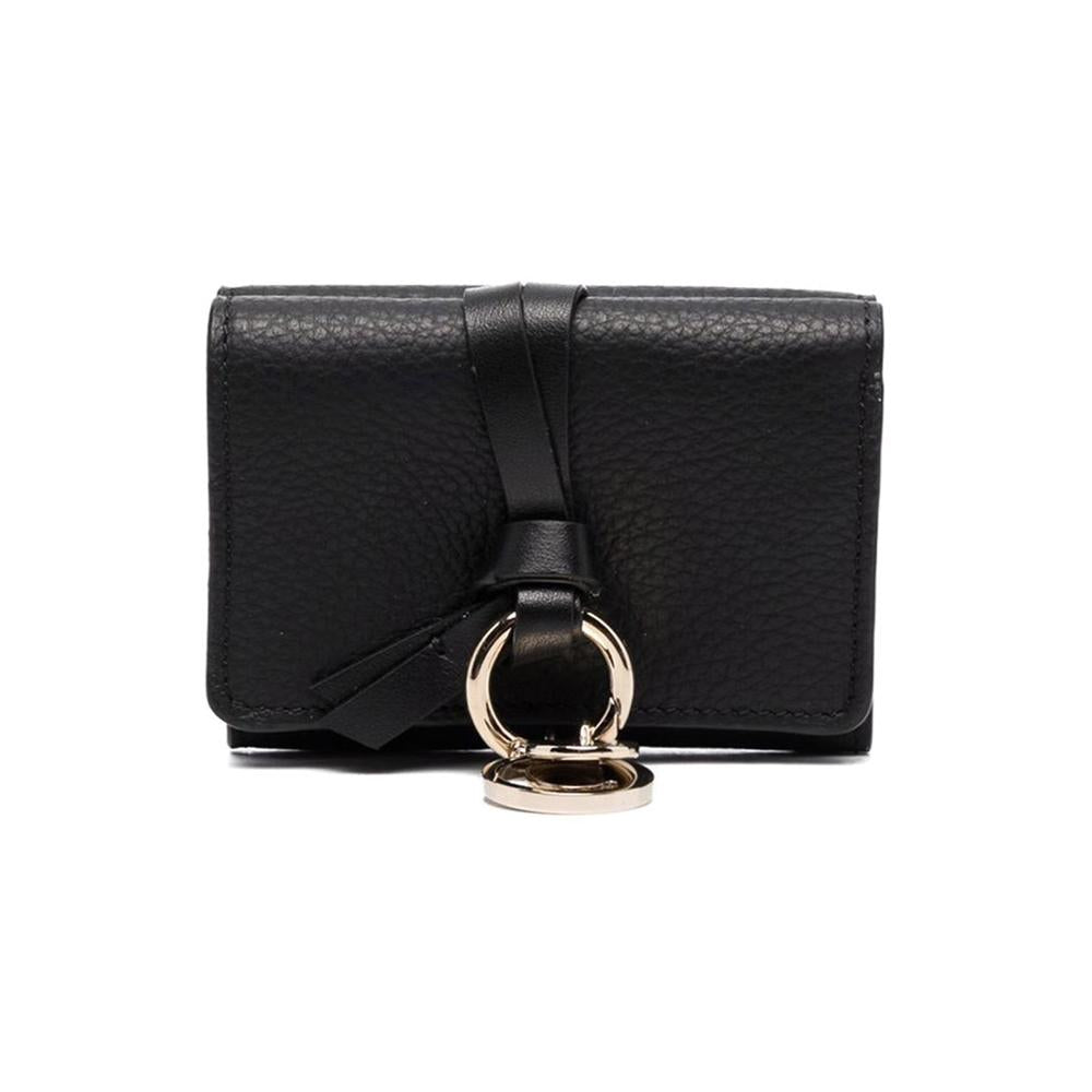 Chloe Alphabet Mini Coin Wallet Black Leather Bifold Wallet CHC21 WP946 F57 001