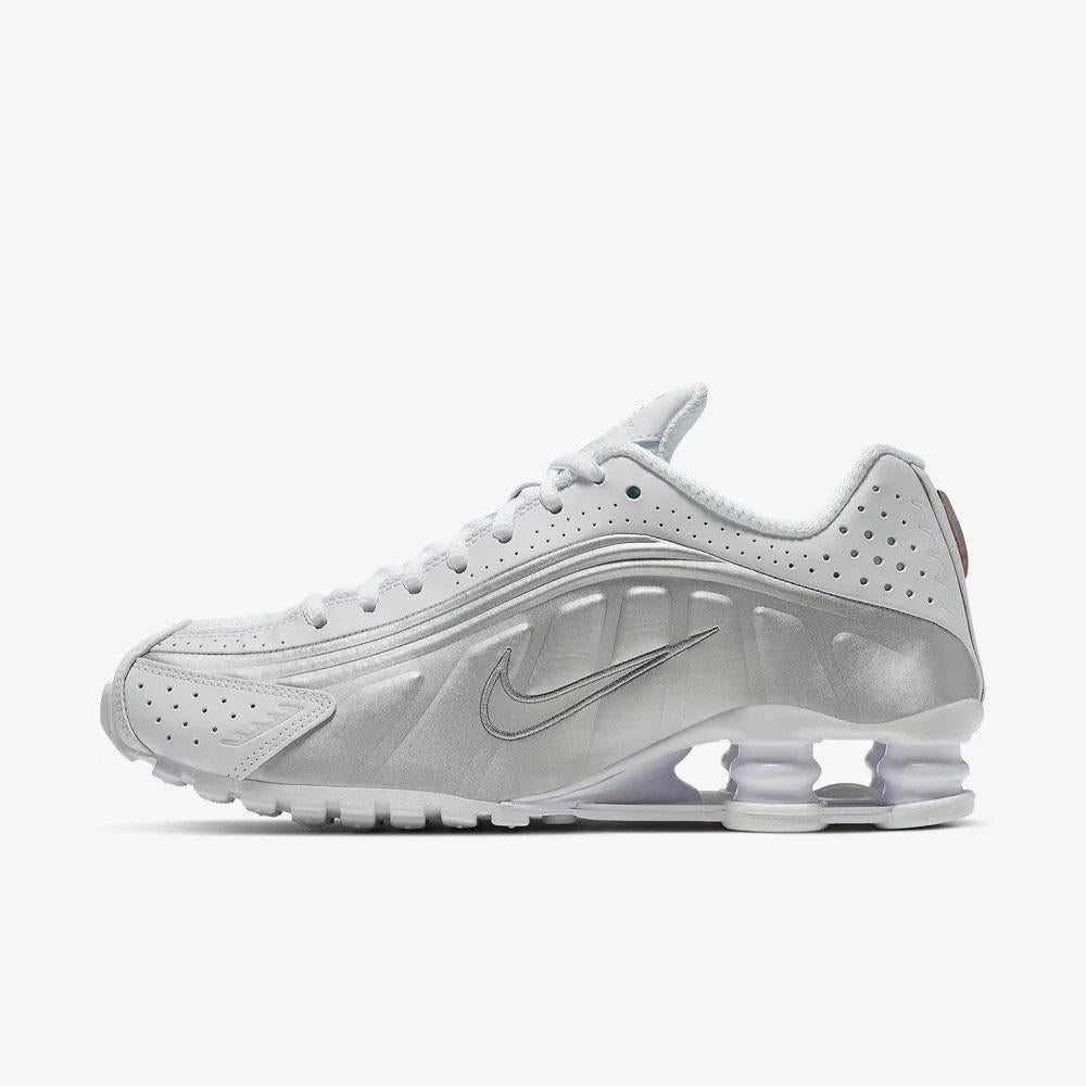 Nike White Metallic Silver Shox R4 Low-Top Sneakers