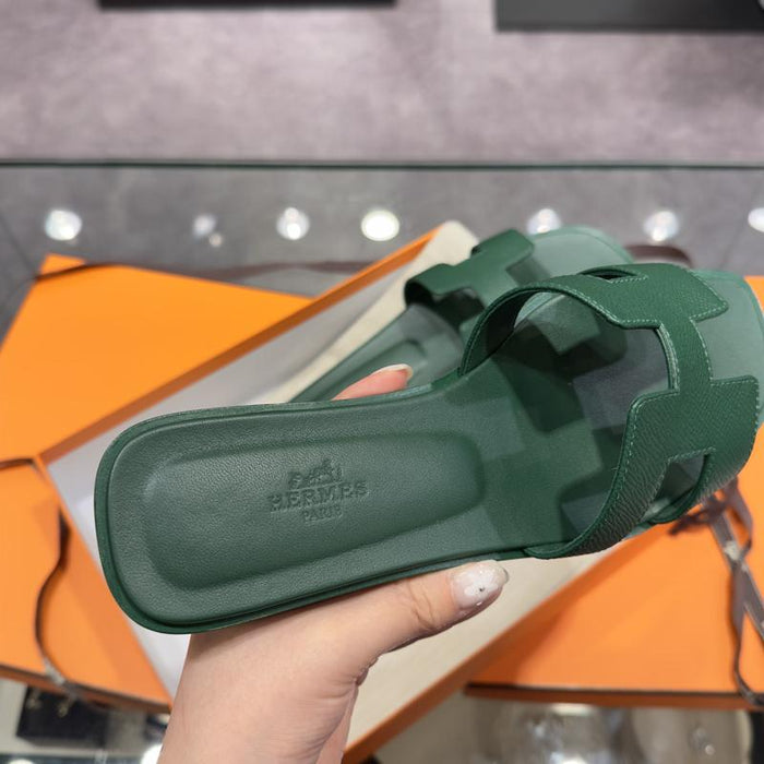 HERMES Oran Sandals Green Vert Cactus Leather