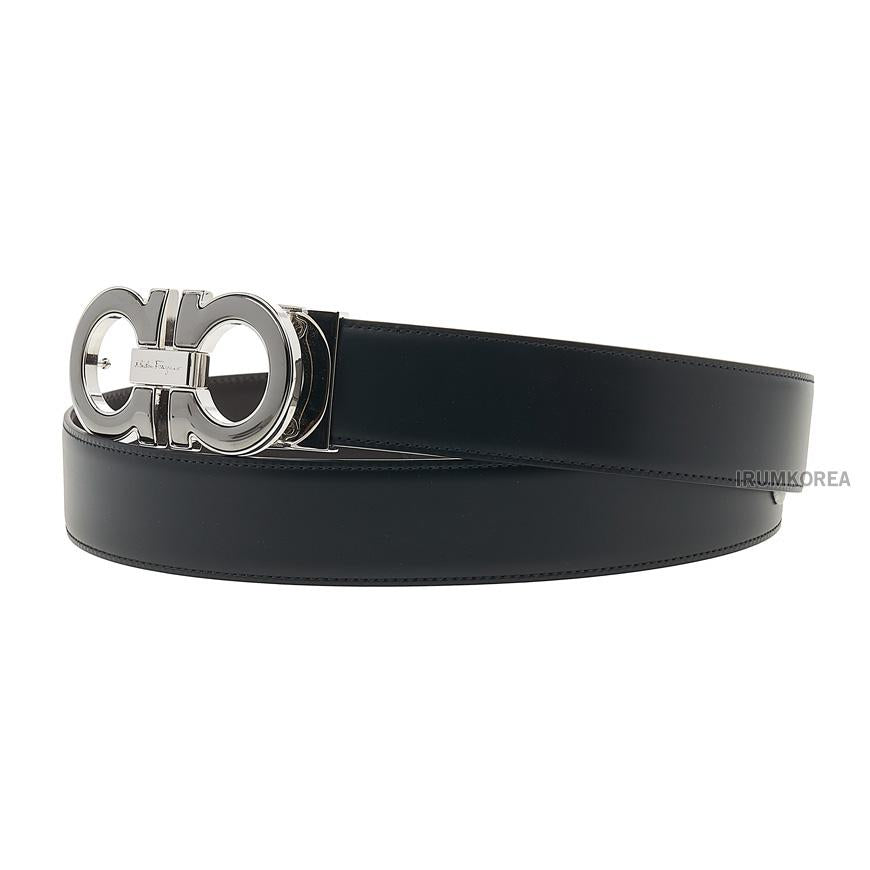 Ferragamo Men's Double Gancini Reversible Leather Belt Black/Brown 0645904 1