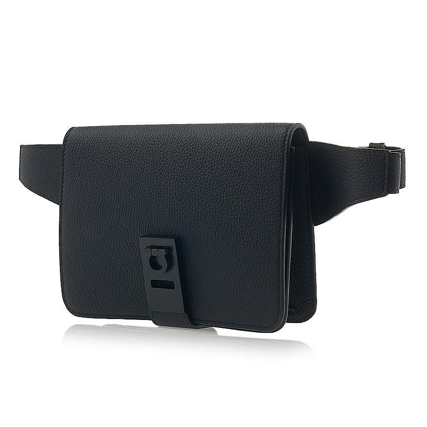 Ferragamo Men's Gancini Buckle Belt Bag 24 1313 NERO CALF 0763940