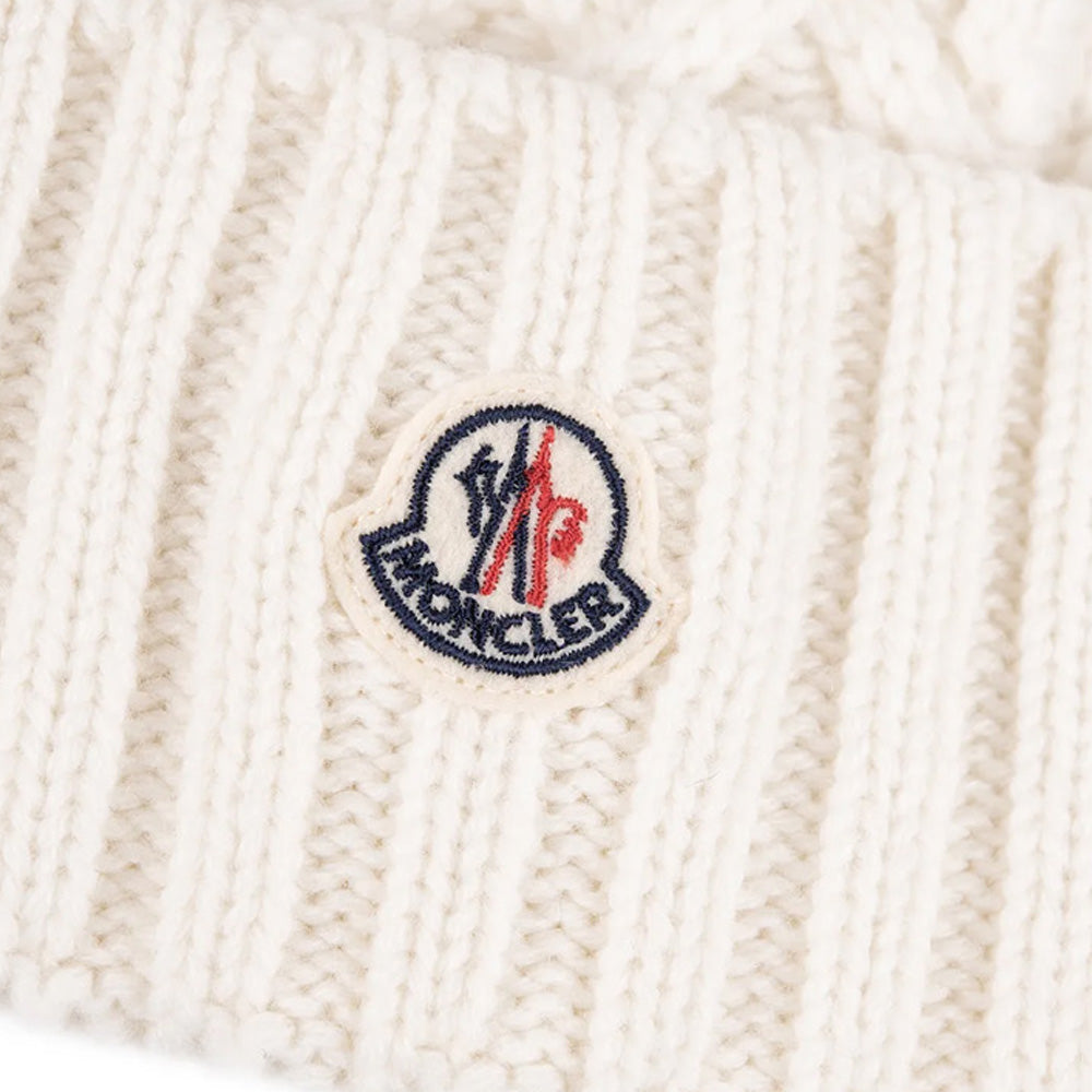 Moncler Women's Logo Cable Knit Pom Pom Beanie 3B000 18 M1127 002