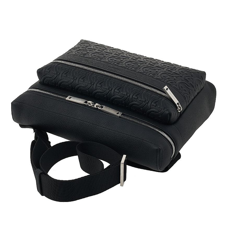 Ferragamo Men's Gancini Pattern Leather Crossbody Bag 24 1303 NERO 0763368