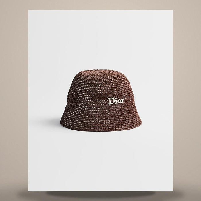 DIOR Chocolate Brown Raffia-Effect Narrow Brim Cloche Hat CPT07177ESYR C732