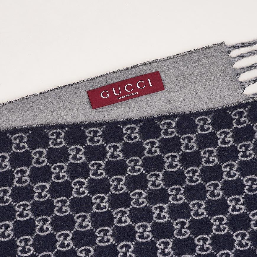 GUCCI Men’s GG Wool Jacquard Scarf Navy