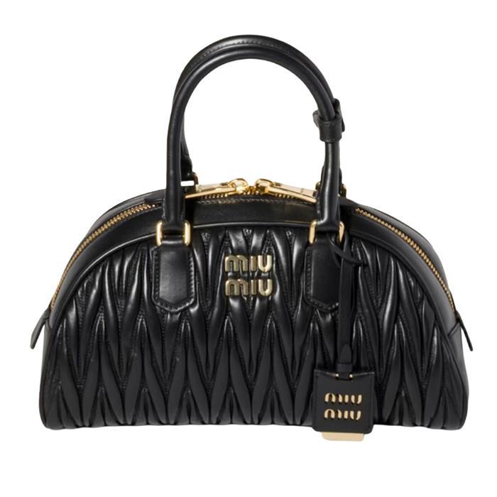 Miu Miu Arcadie Matelassé Nappa Leather Bowling Shoulder Bag Black