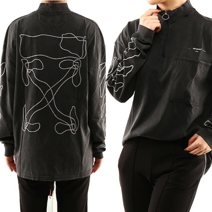 OFF WHITE Gray Half-Zip Long Sleeve T-Shirt Women