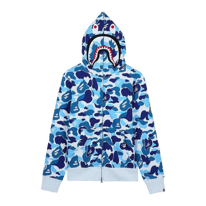 BAPE Men’s ABC Camo Shark Full Zip Hoodie Blue 001 ZPM301 008MBLU