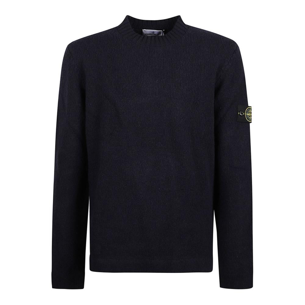 STONE ISLAND Navy Brushed Fancy Yarn Wool Crewneck Sweater Men