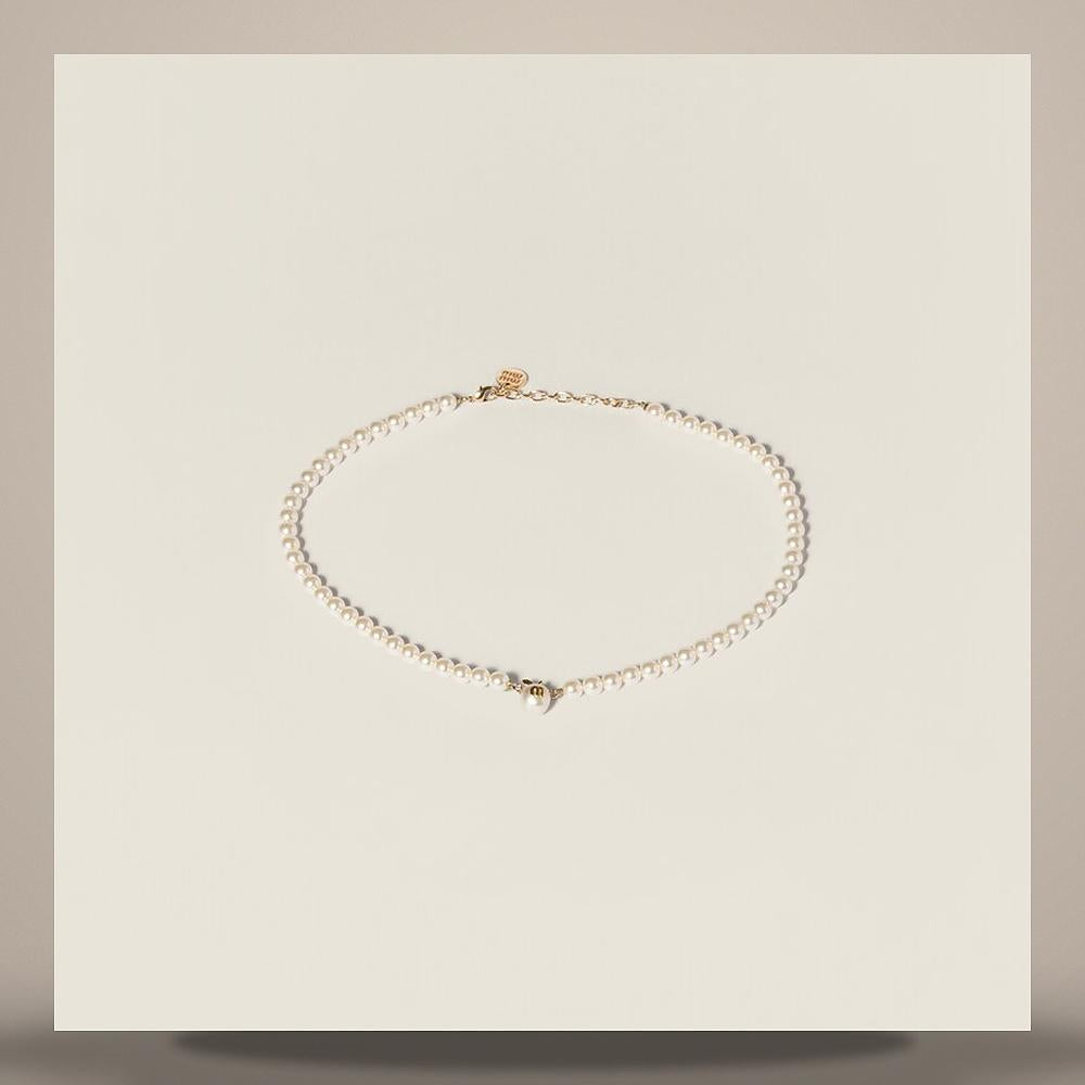 Miu Miu Metal and Pearl Necklace 5IC347 2G9O F0SAJ