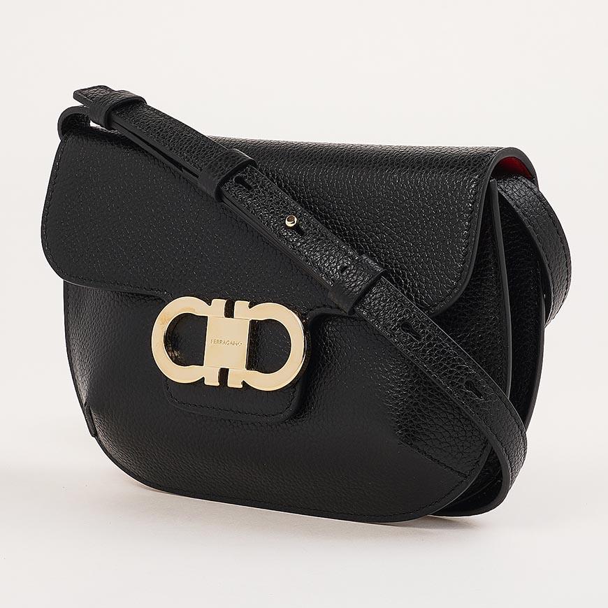 Ferragamo Double Gancini Mini Shoulder Bag Black Red Women