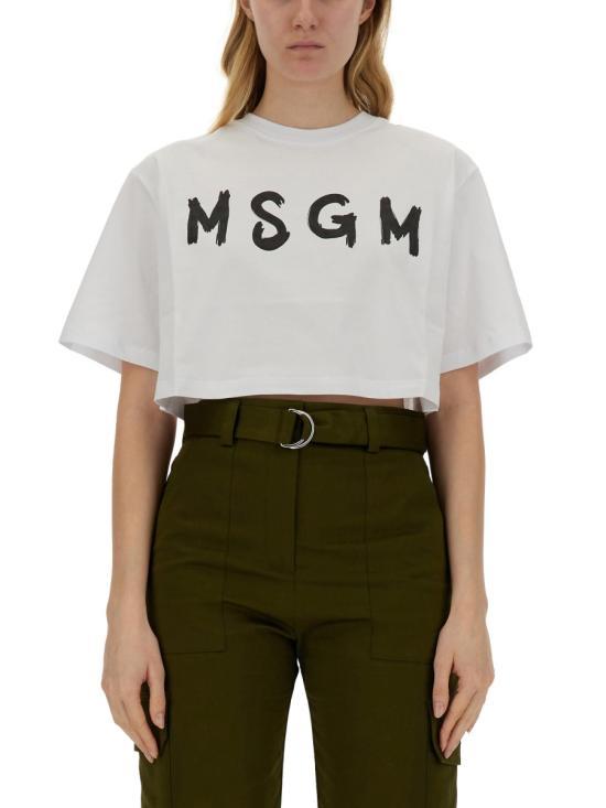 MSGM White Short Sleeve Cotton T-Shirt Women 3641MDM13724700201