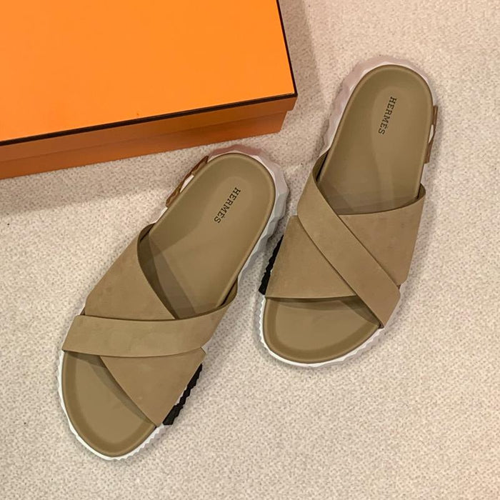 HERMES Men’s Calfskin Beige H Infradito Sandals