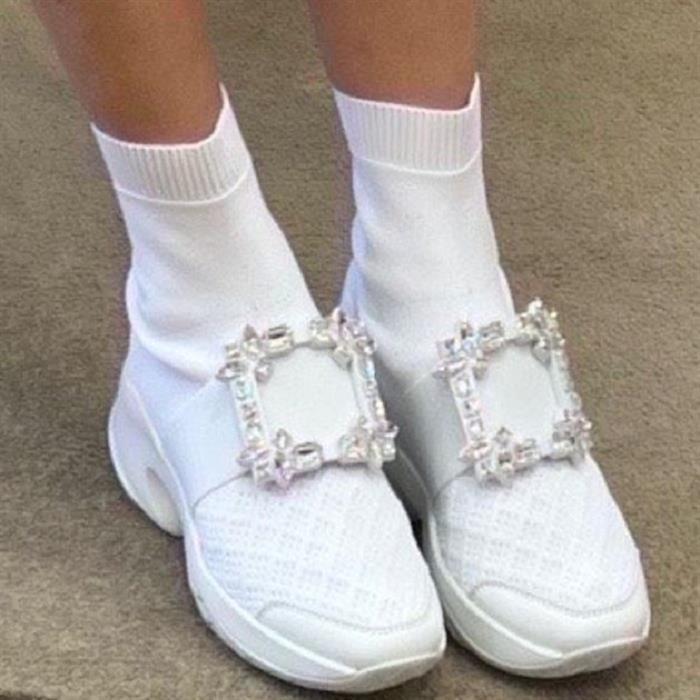 Roger Vivier Crystal Strass Viv Run Sock Sneakers White