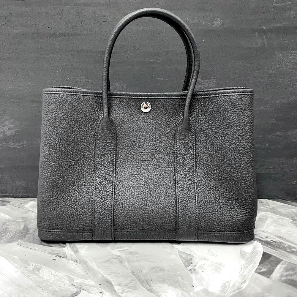 HERMES Garden Party 30 Negonda Leather Black Tote Palladium Hardware