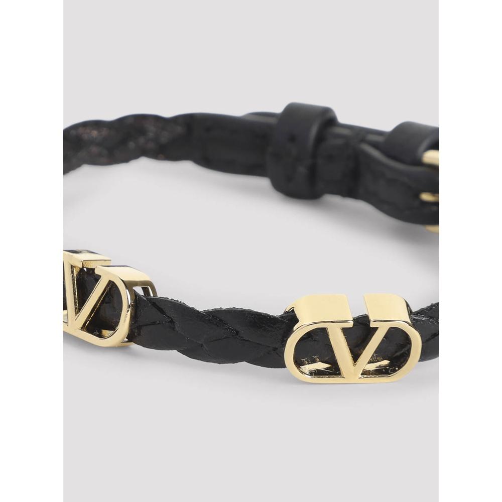 VALENTINO V Logo Leather Bracelet Black