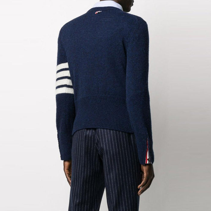 THOM BROWNE Navy Diagonal Stripe Wool Crewneck Sweater MKA093A 00278 415