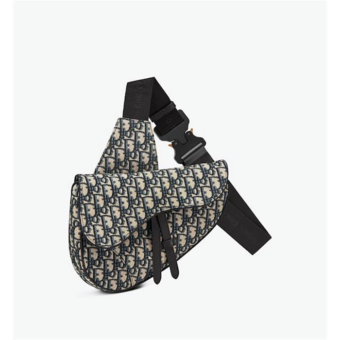 DIOR Beige Black Oblique Jacquard Saddle Crossbody Bag