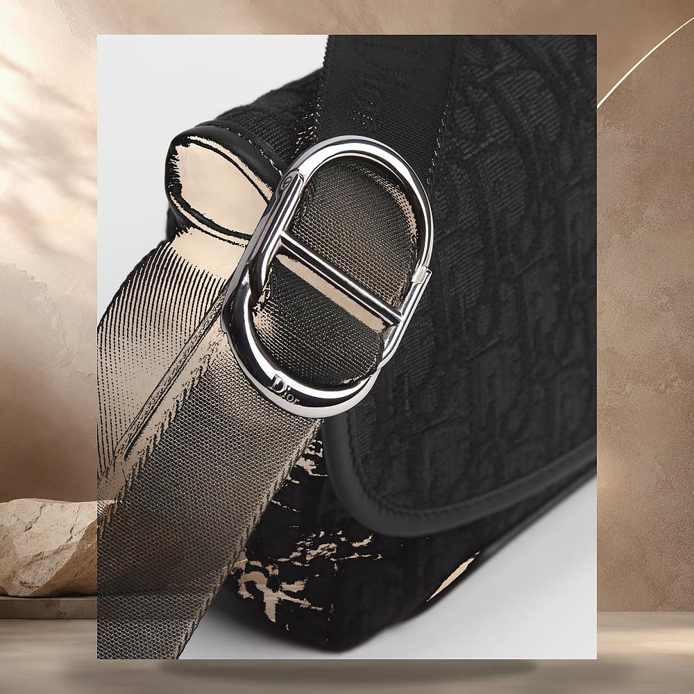 DIOR Black Oblique Jacquard Mini Flap Strap Shoulder Bag