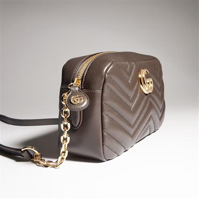 GUCCI GG Marmont Small Camera Bag Crossbody Brown Leather