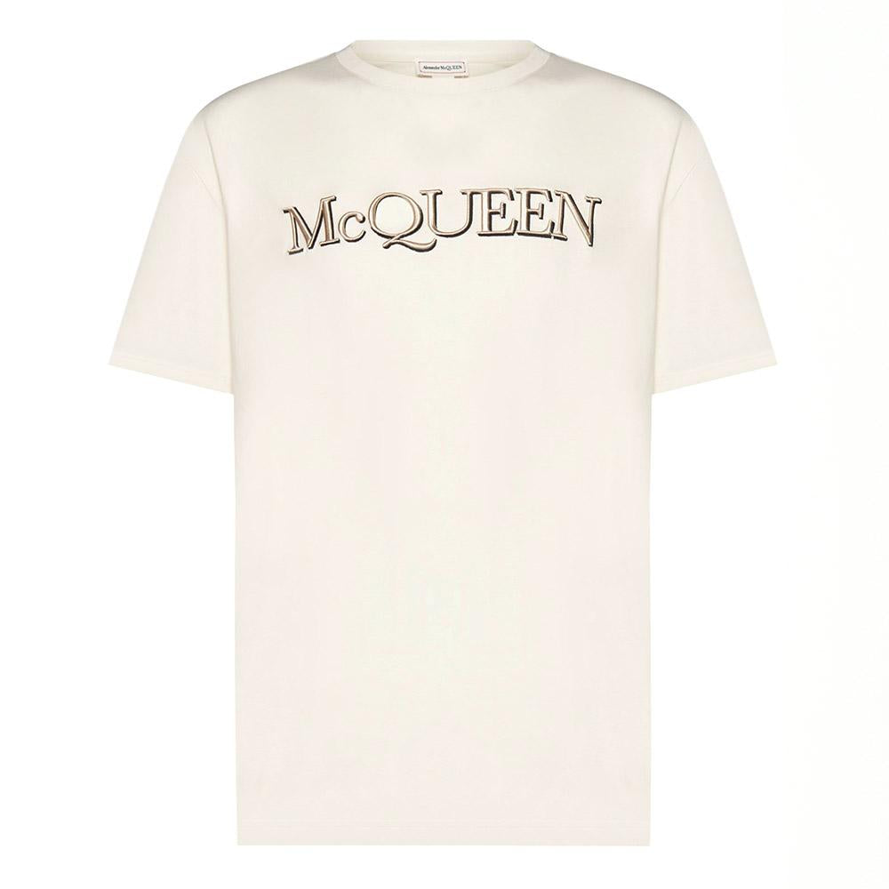Alexander Mcqueen Logo Embroidered Short Sleeve T-Shirt Cream