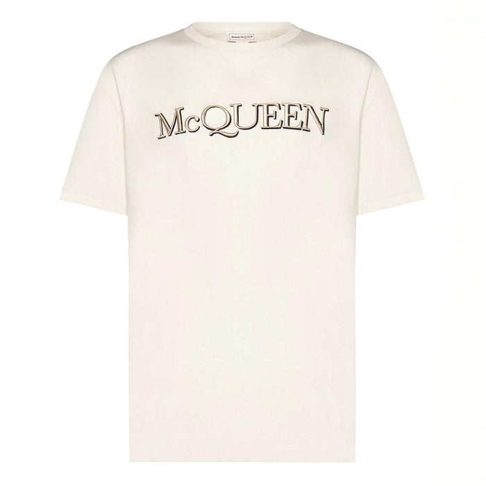 Alexander Mcqueen Logo Embroidered Short Sleeve T-Shirt Cream