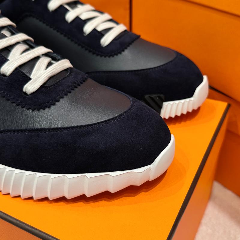 HERMES Marine Blue Goat Skin Bouncing Sneakers H Brown Black Low-Top