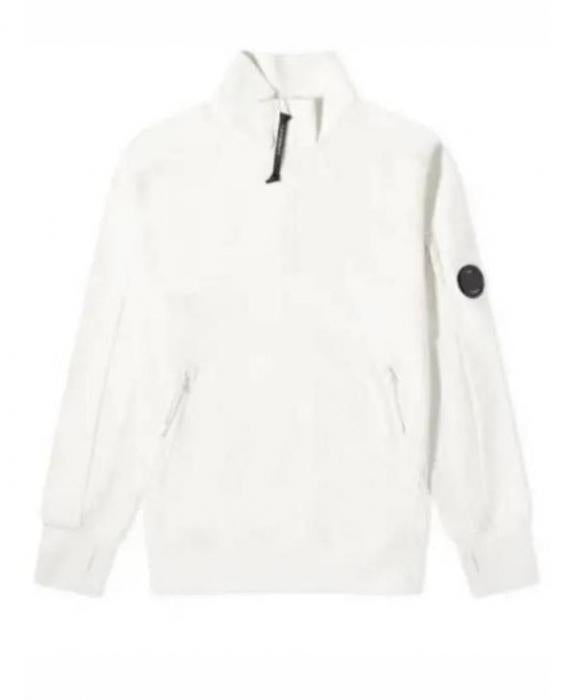 CP Company Diagonal Raised Fleece Polo Sweatshirt Men’s White
