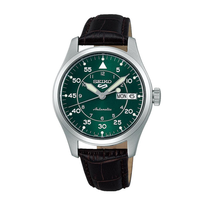 Seiko Green Brown Automatic Leather Watch for Men SRPJ89K1