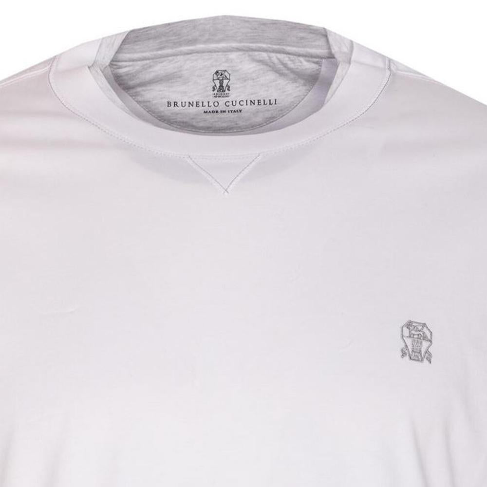 Brunello Cucinelli Logo Print Layered Cotton Jersey Crewneck T-Shirt White