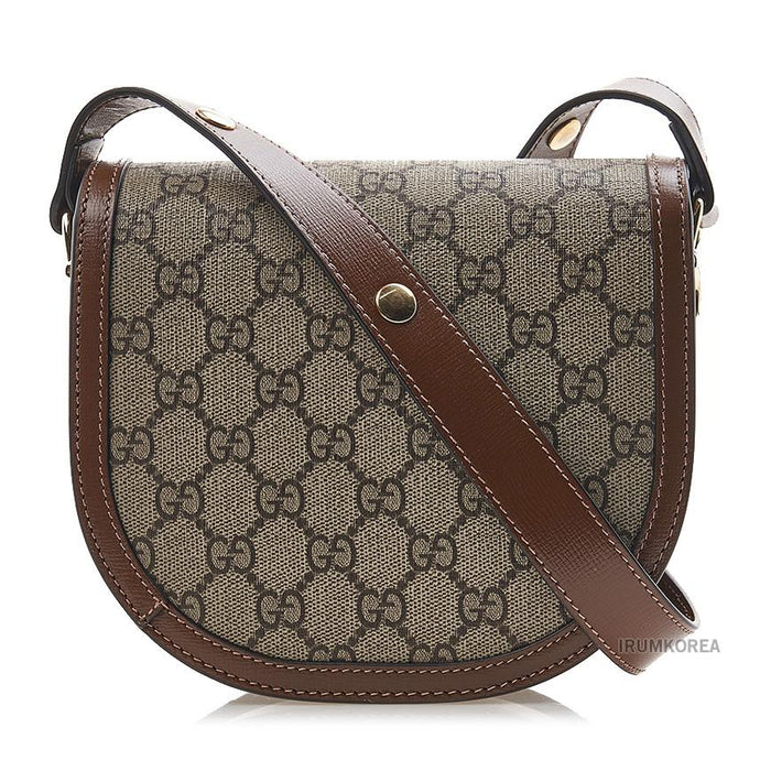 GUCCI Horsebit Round Shoulder Bag Women Brown Leather