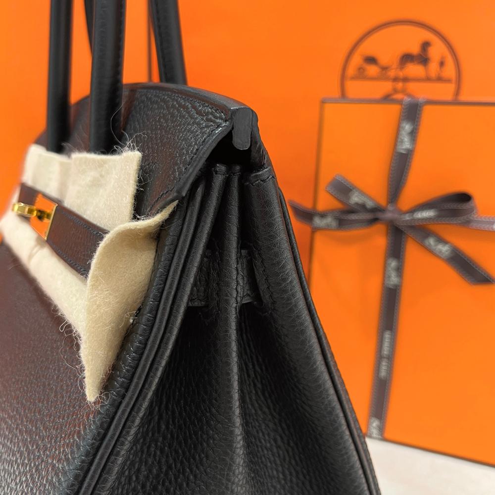 HERMES Birkin 30 Togo Leather Tote Black Gold Hardware Unisex
