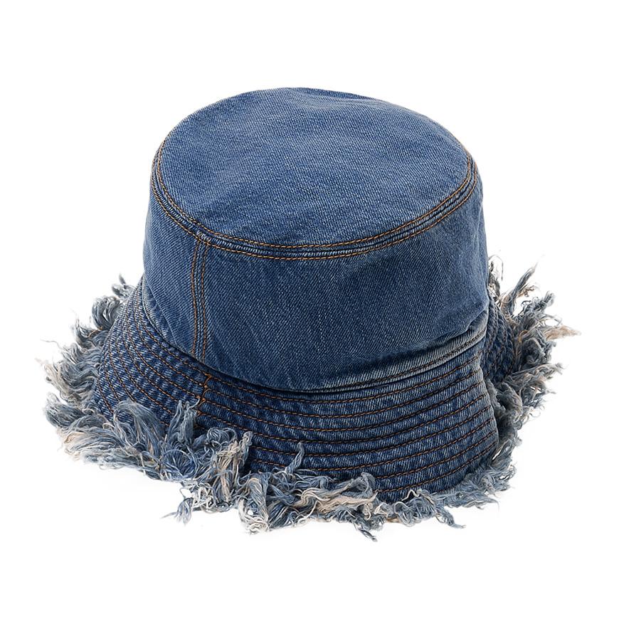 FENDI Unisex Denim Logo Fringe Bucket Hat FXQ963 AN9J F0RU7