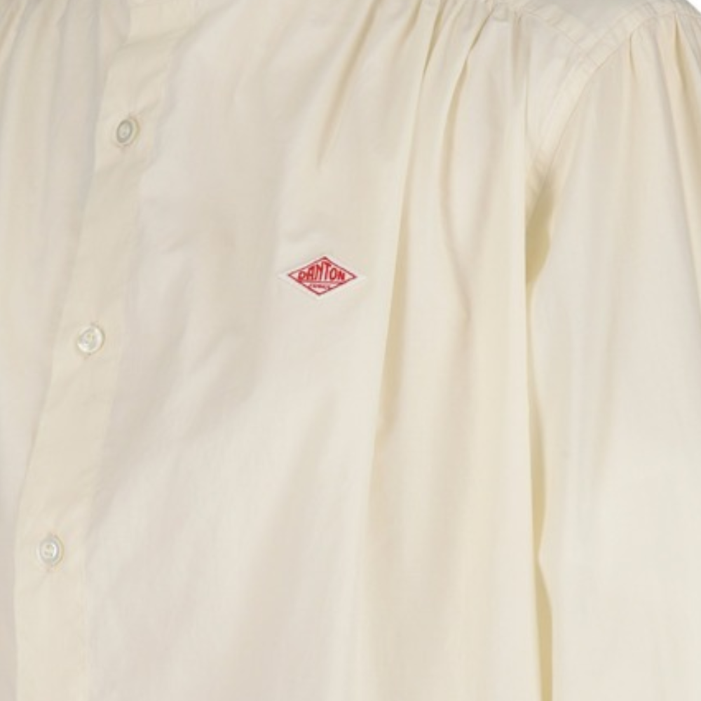 DANTON Washed Gathered Band Collar Shirt Women White