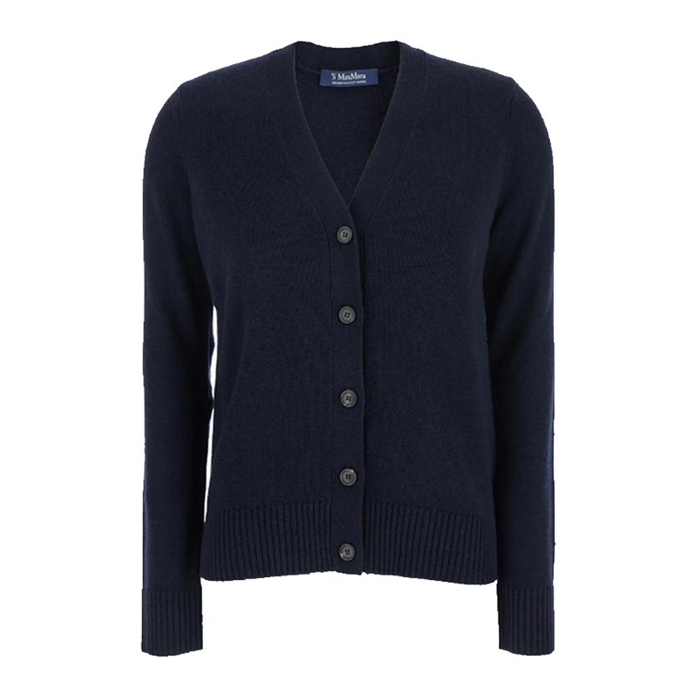 Max Mara V-Neck Wool Cardigan Navy 2529346021 006