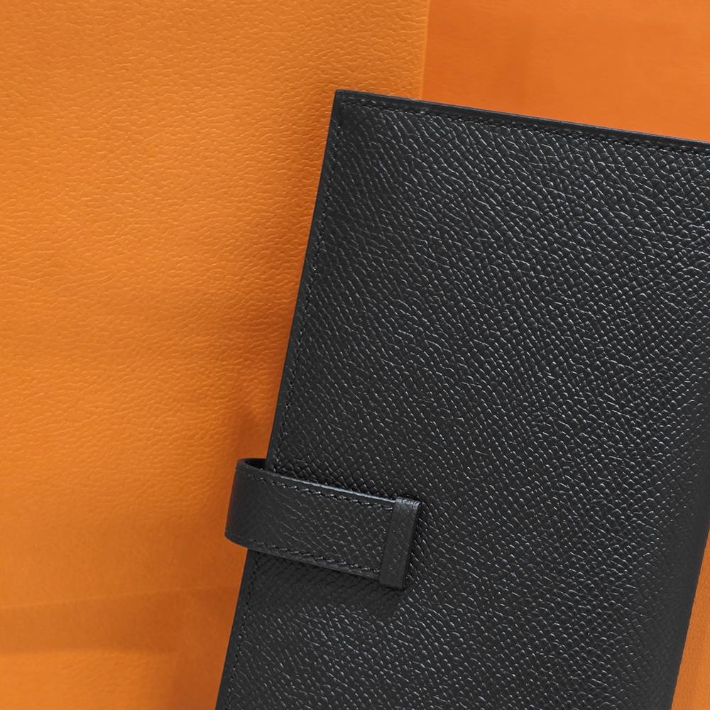 HERMES Epsom Leather Bearn Long Wallet Black Palladium Hardware