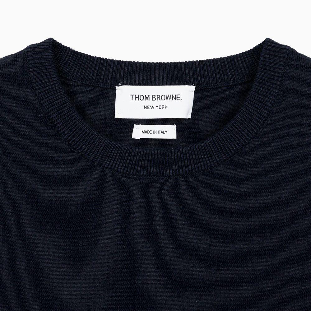 THOM BROWNE Navy Milano Stitch Cotton Crewneck Knit Top