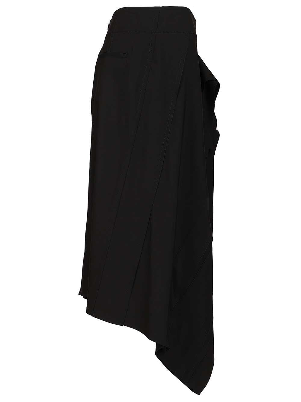 Bottega Veneta Black Leather Midi Skirt