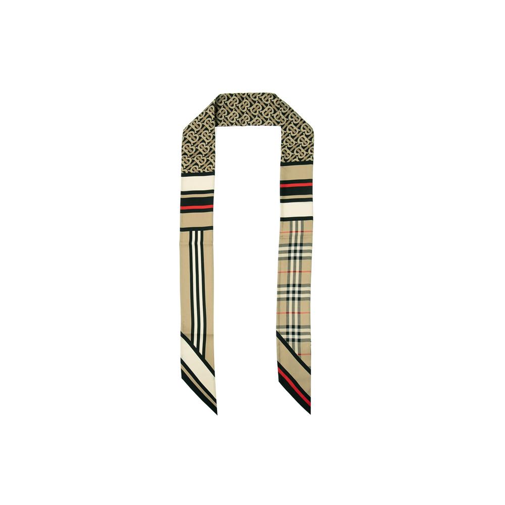 BURBERRY Triple Check Silk Skinny Scarf Archive Beige 8037017