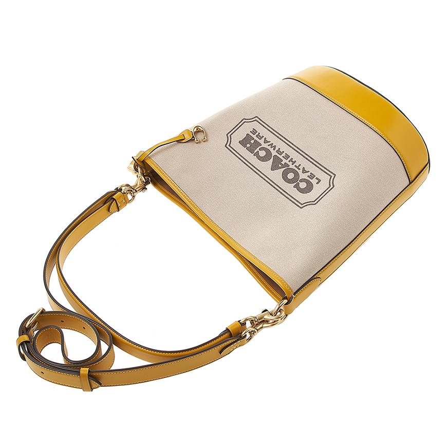 Coach Natural Canvas Yellow Gold Field Bucket Shoulder Bag