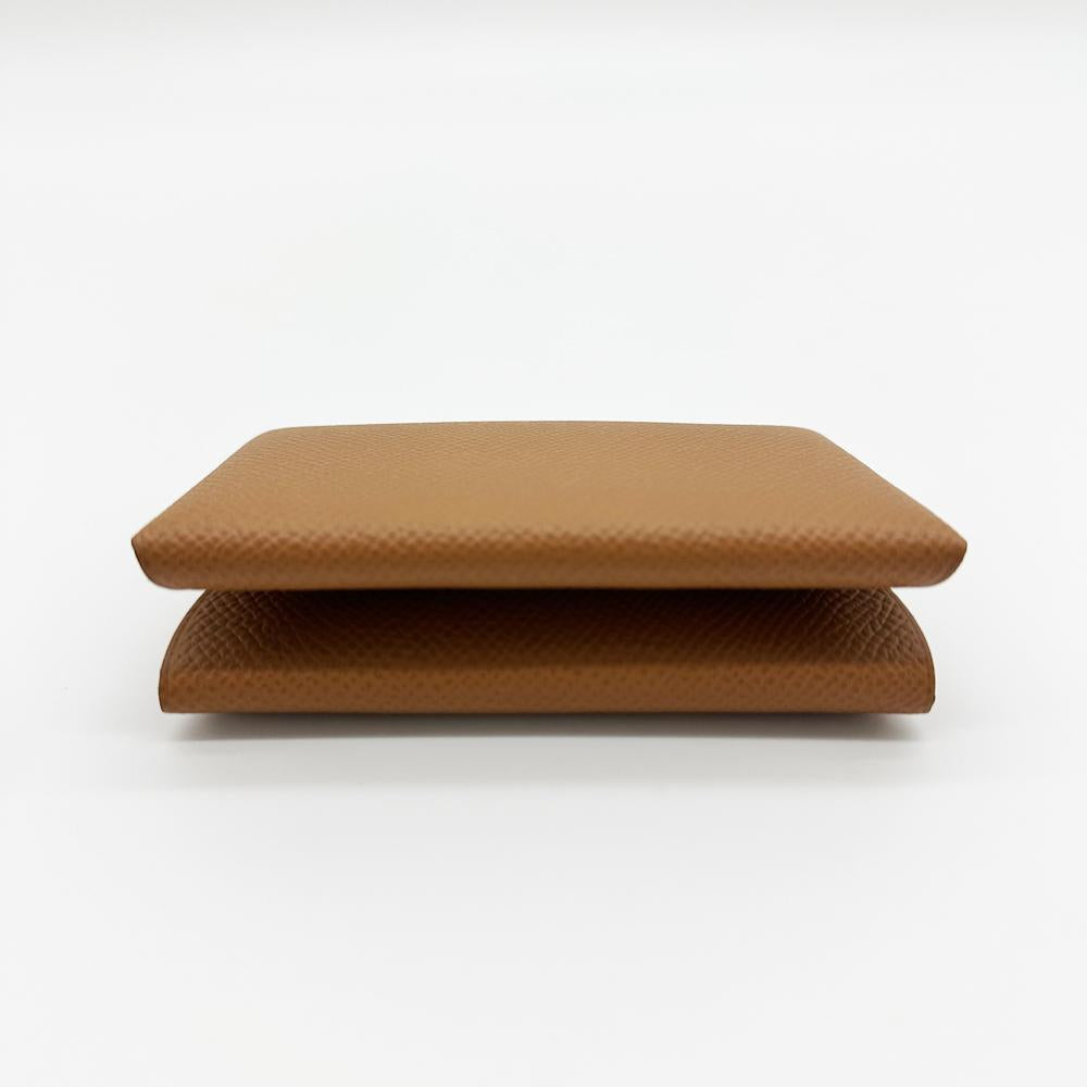 HERMES Calvi Duo Card Holder Gold Leather Card Wallet