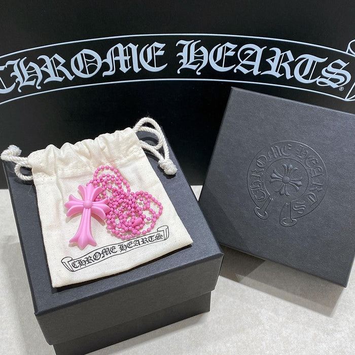 Chrome Hearts Pink CH Cross Pendant Necklace Unisex