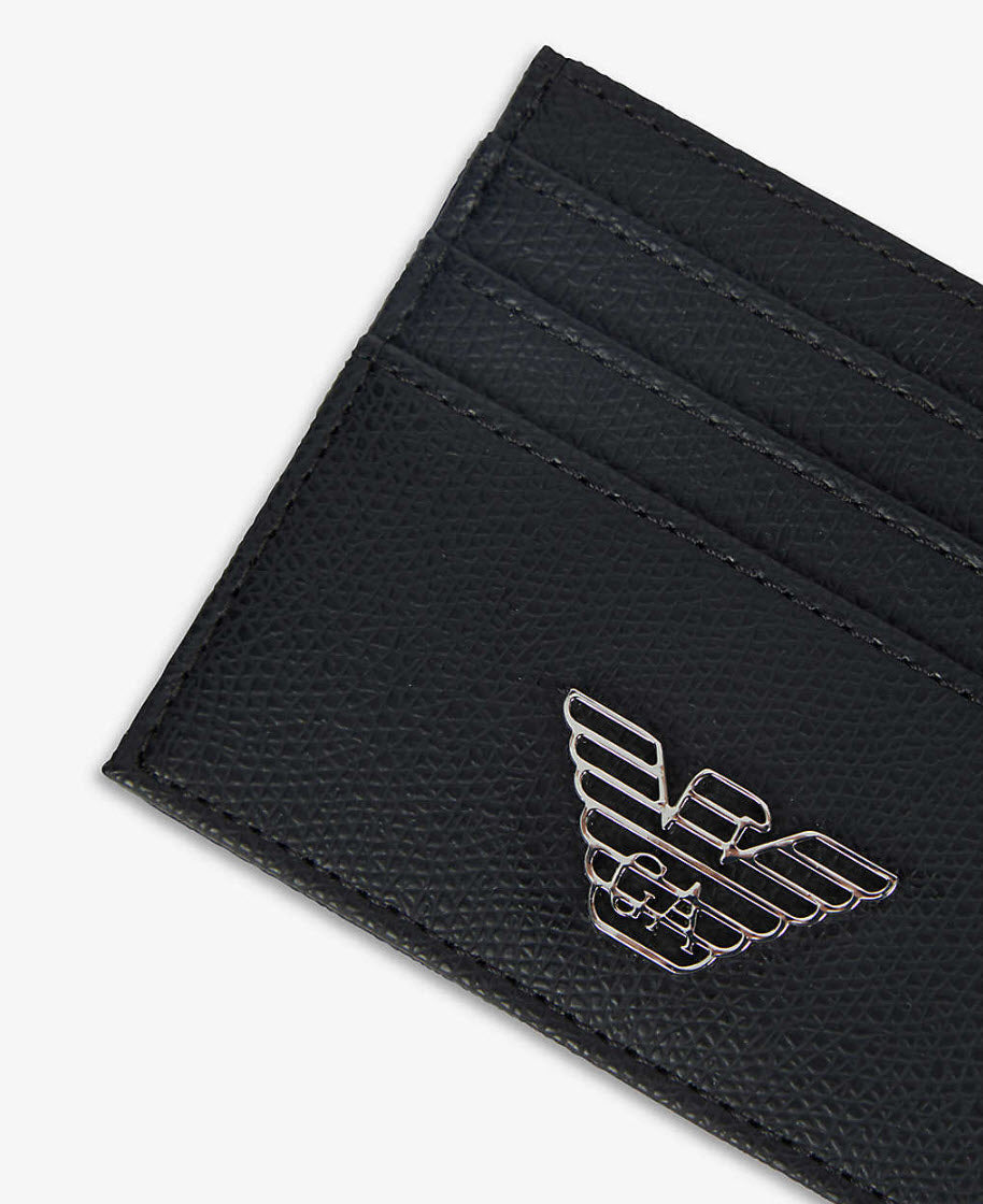 Emporio Armani Men's Black Leather Metal Eagle Logo Card Holder Y4R173 Y138E