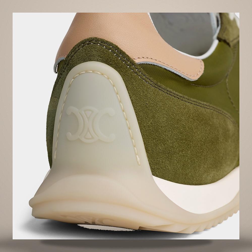 CELINE Racer Sneakers Nylon Suede Calfskin Olive Low-Top 364365257C 31OV