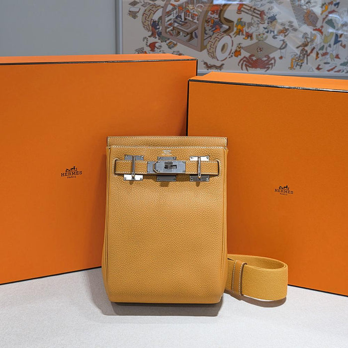 HERMES Mustard Leather Herbag Ado PM Backpack Palladium Hardware Unisex